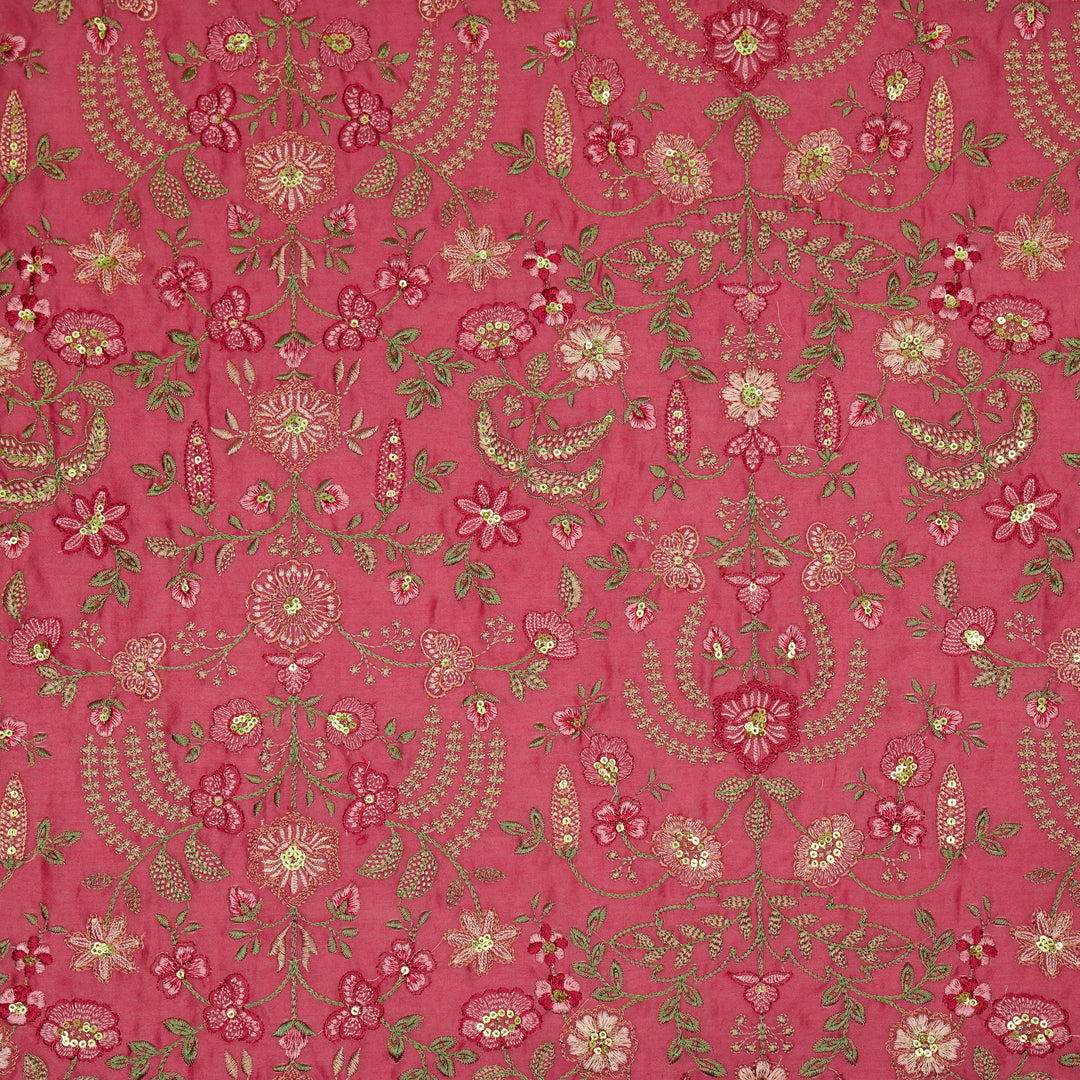 Saharish Jaal on Magenta Luxe Silk Chanderi Embroidered Fabric