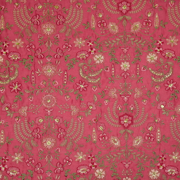 Saharish Jaal on Magenta Luxe Silk Chanderi Embroidered Fabric