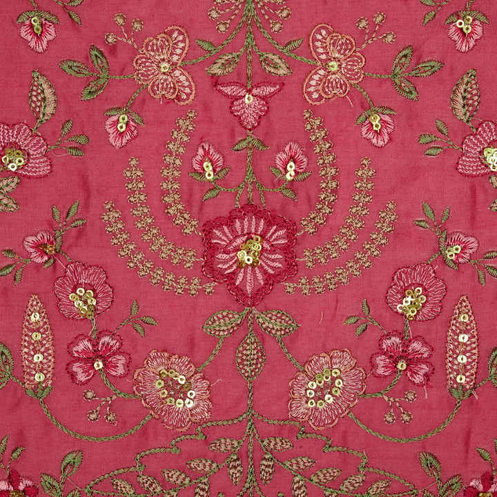 Saharish Jaal on Magenta Luxe Silk Chanderi Embroidered Fabric