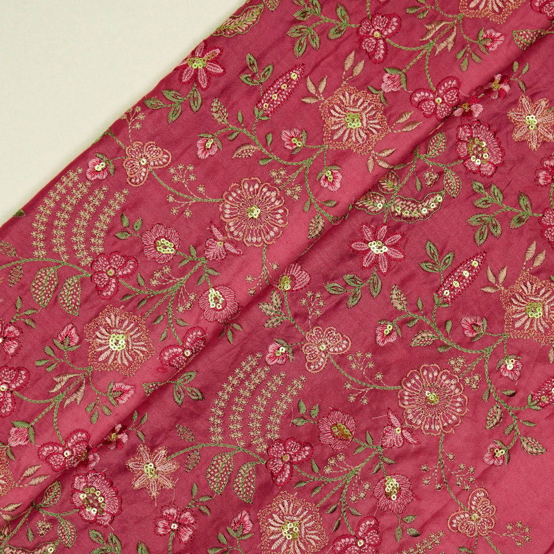 Saharish Jaal on Magenta Luxe Silk Chanderi Embroidered Fabric