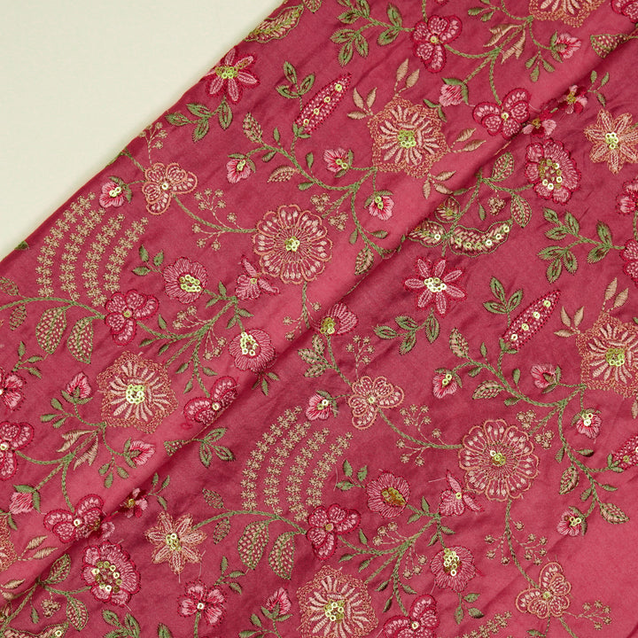 Saharish Jaal on Magenta Luxe Silk Chanderi Embroidered Fabric