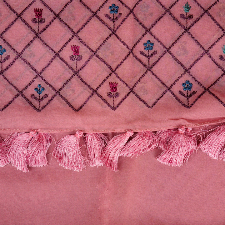 Naomi Embroidered Stole on Onion Pink Georgette - Zarinama
