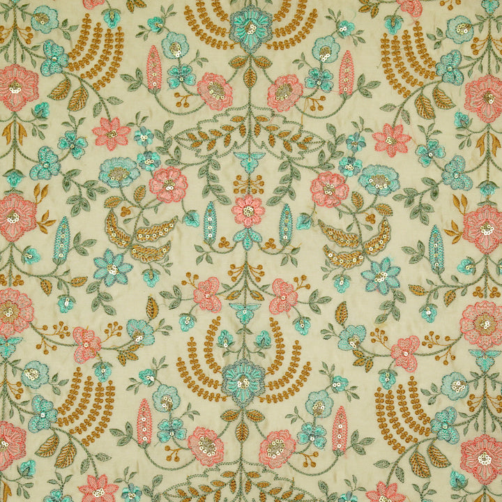 Saharish Jaal on Ecru Luxe Silk Chanderi Embroidered Fabric