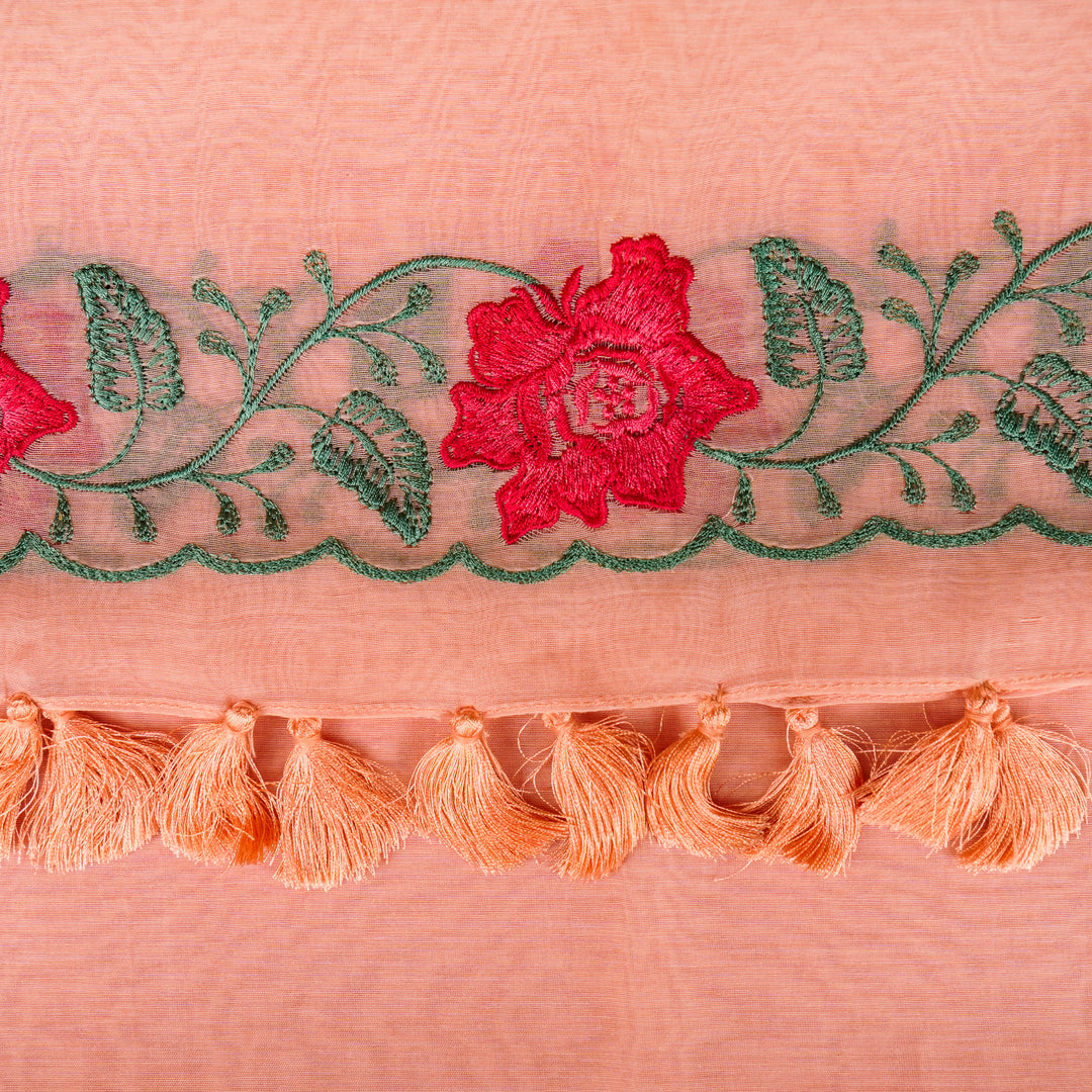 Mia Embroidered Stole on Light Peach Cotton Silk - Zarinama