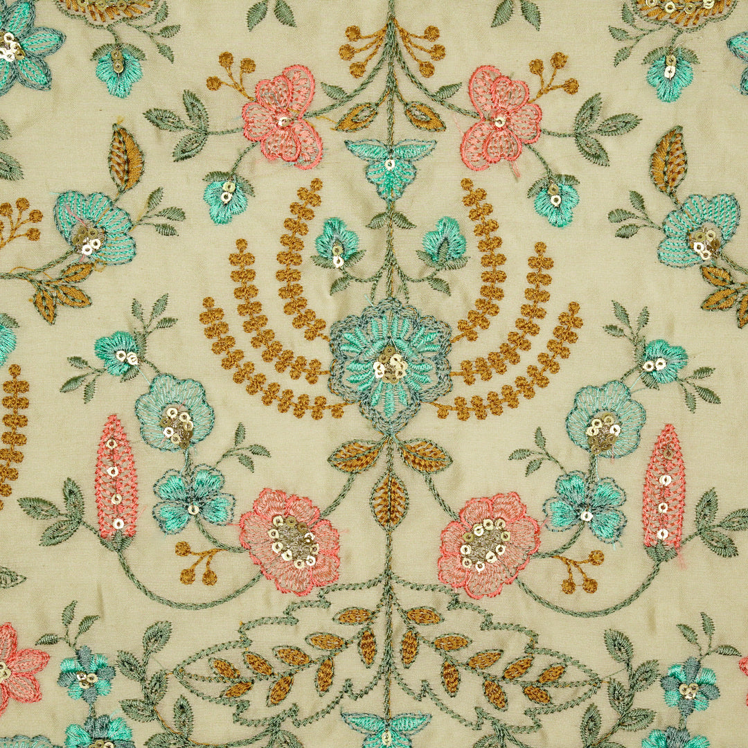 Saharish Jaal on Ecru Luxe Silk Chanderi Embroidered Fabric