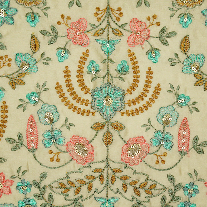 Saharish Jaal on Ecru Luxe Silk Chanderi Embroidered Fabric