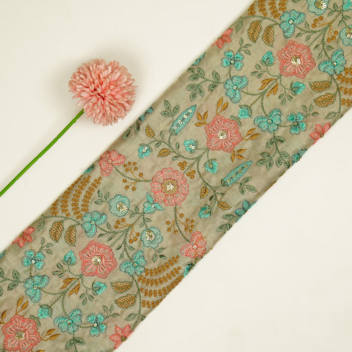 Saharish Jaal on Ecru Luxe Silk Chanderi Embroidered Fabric