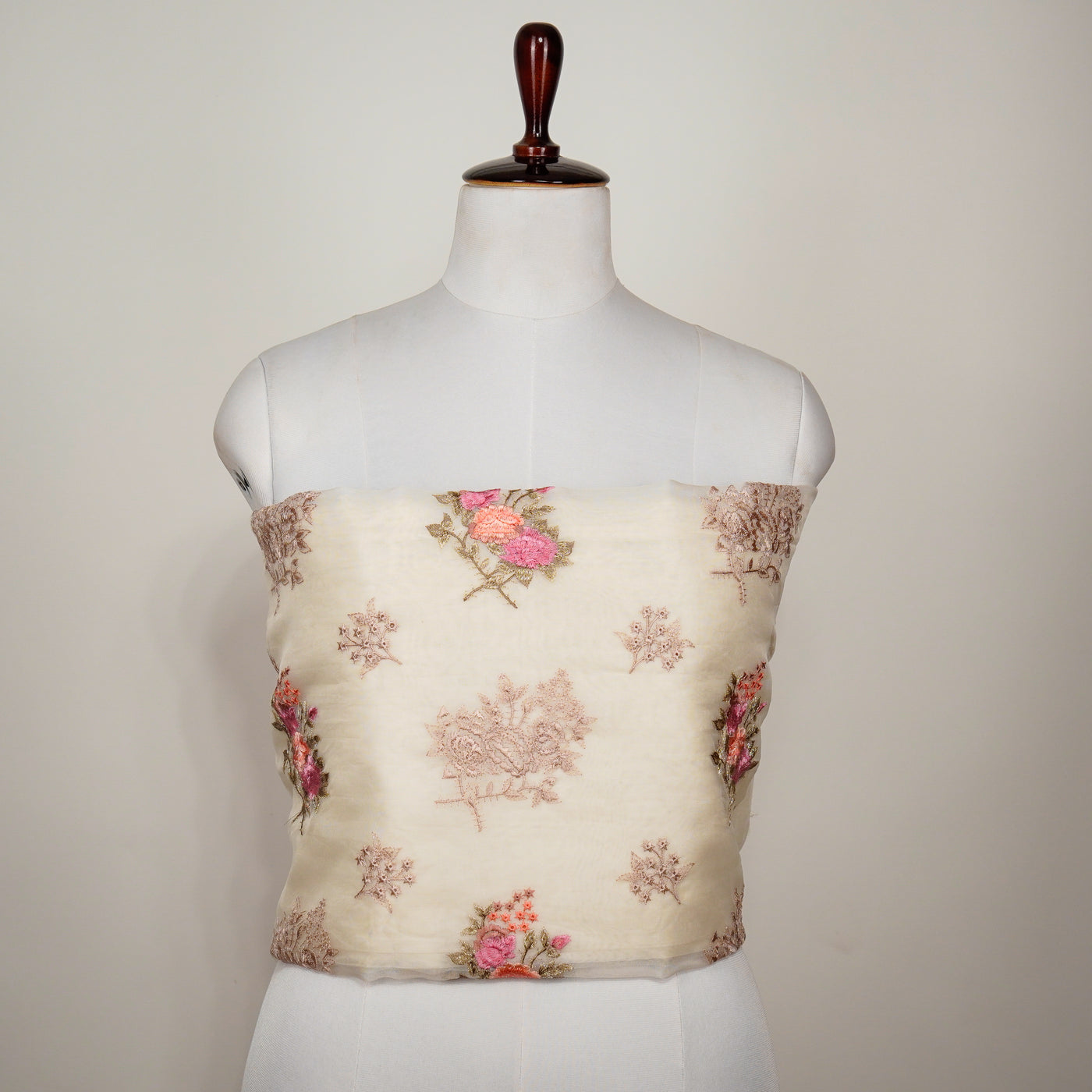 Floral Bunch Blouse Piece on Ivory Silk Organza