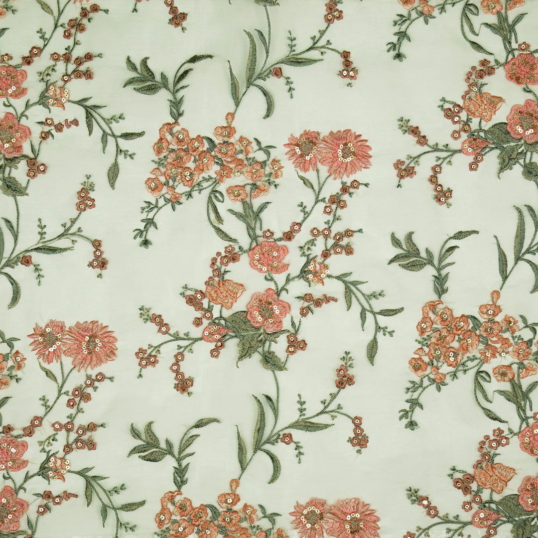 Riyad Jaal on Light Aqua Silk Organza Embroidered Fabric