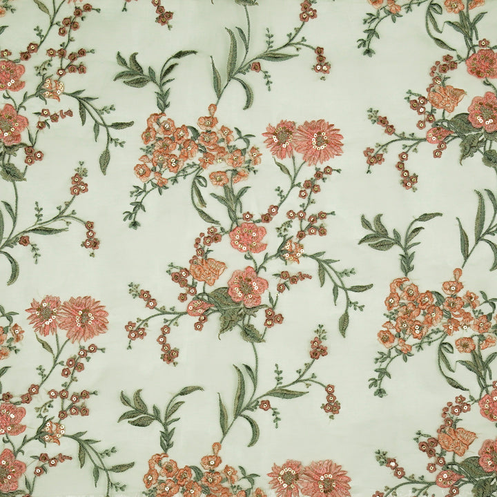 Riyad Jaal on Light Aqua Silk Organza Embroidered Fabric
