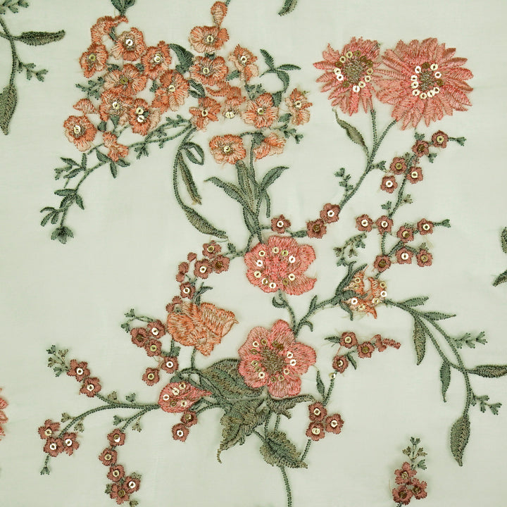 Riyad Jaal on Light Aqua Silk Organza Embroidered Fabric