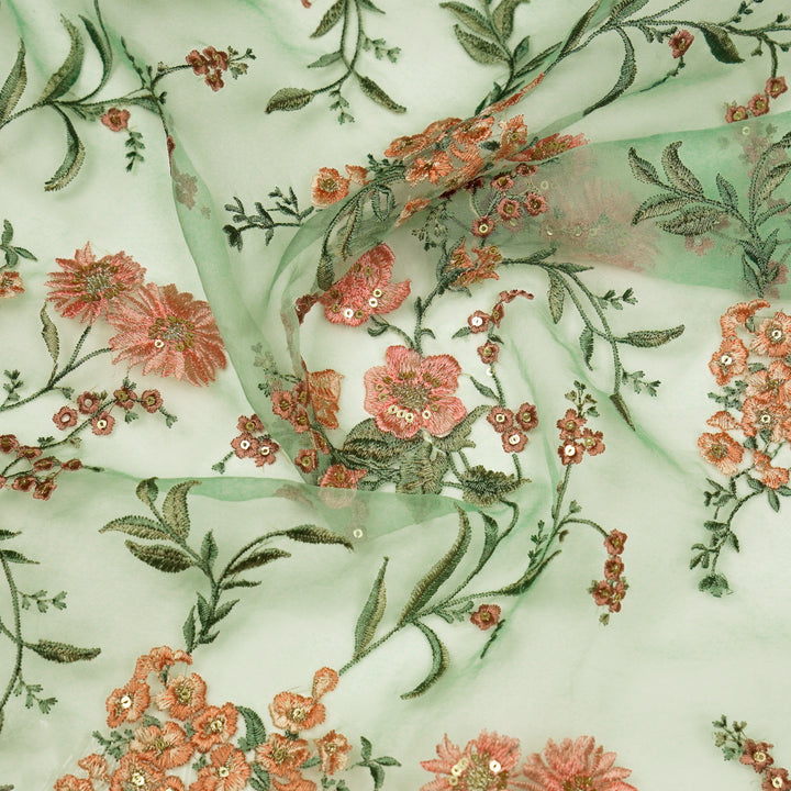 Riyad Jaal on Light Aqua Silk Organza Embroidered Fabric