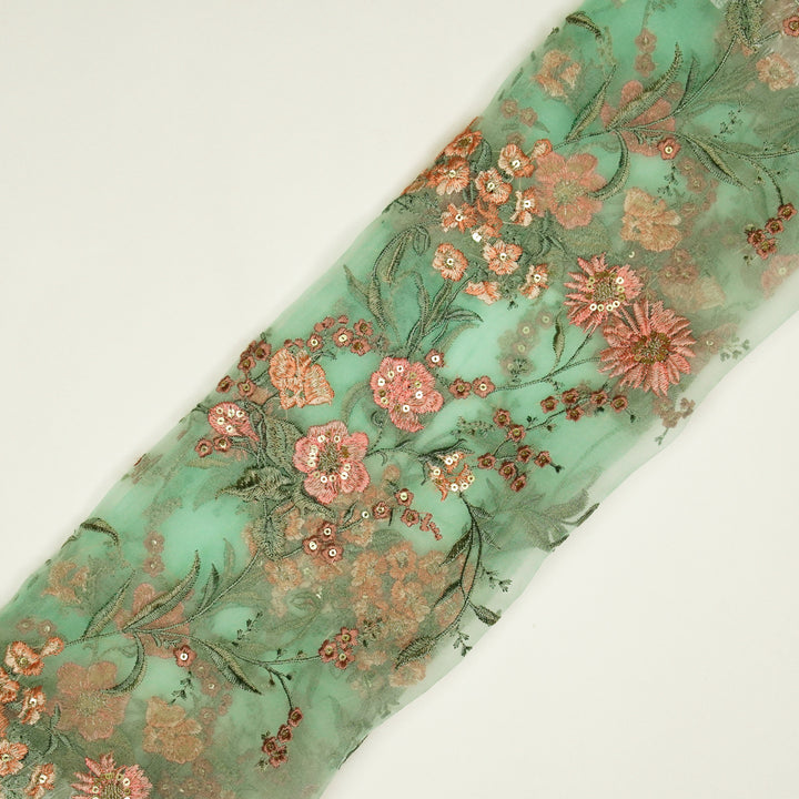 Riyad Jaal on Light Aqua Silk Organza Embroidered Fabric