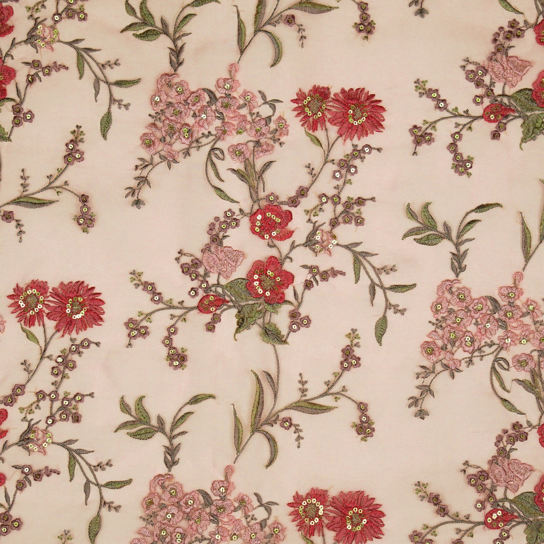 Riyad Jaal on Light Pink Silk Organza Embroidered Fabric