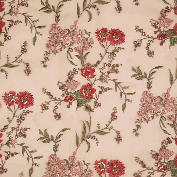 Riyad Jaal on Light Pink Silk Organza Embroidered Fabric
