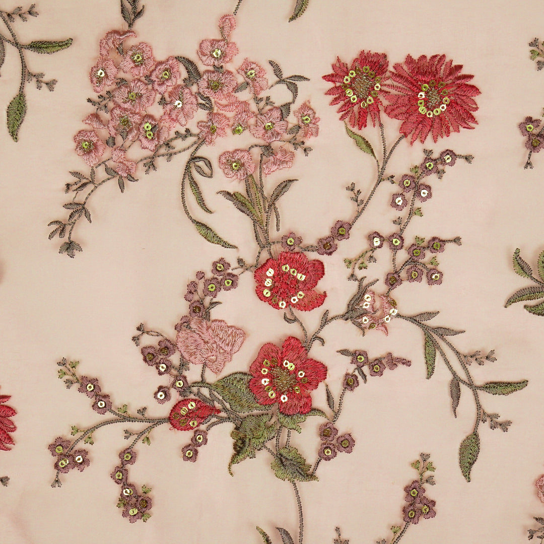 Riyad Jaal on Light Pink Silk Organza Embroidered Fabric