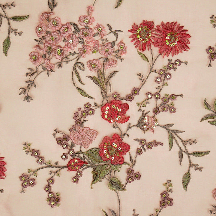 Riyad Jaal on Light Pink Silk Organza Embroidered Fabric