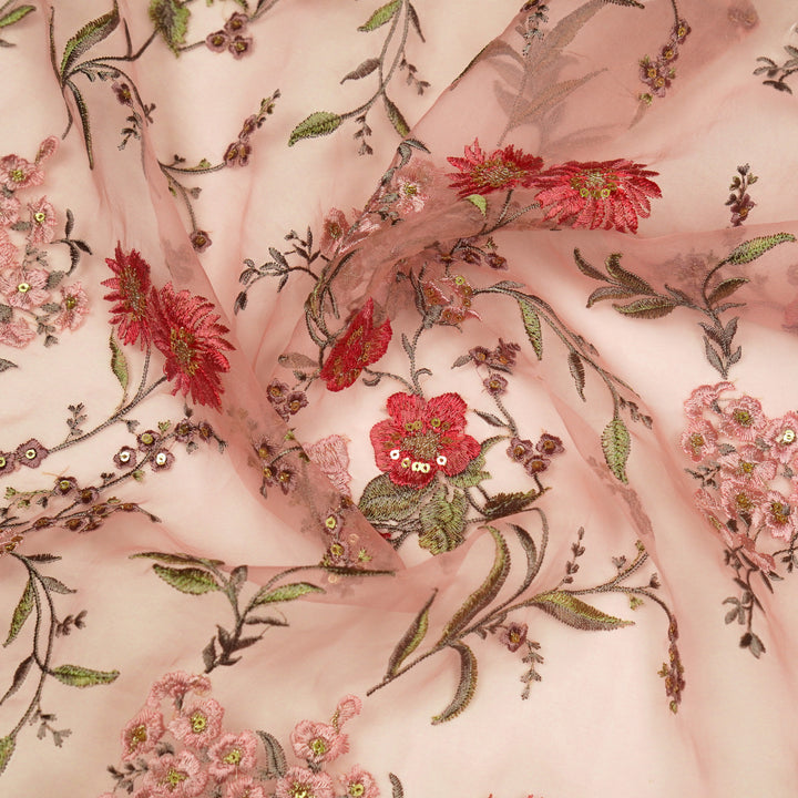 Riyad Jaal on Light Pink Silk Organza Embroidered Fabric