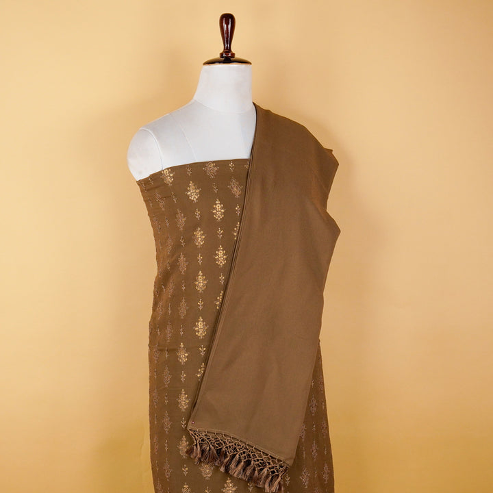 Saleha Buta Buti Suit fabric set on Georgette (Unstitched)-Olive