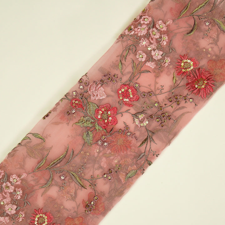 Riyad Jaal on Light Pink Silk Organza Embroidered Fabric