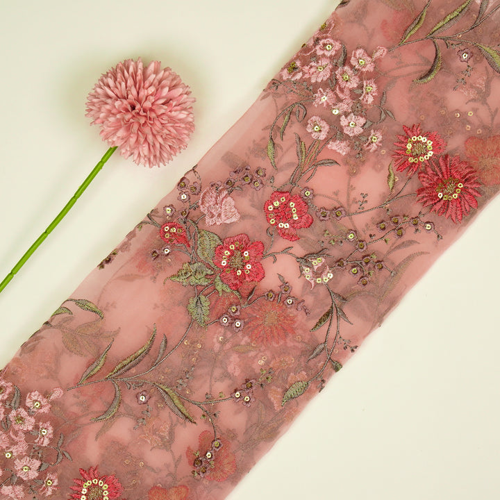 Riyad Jaal on Light Pink Silk Organza Embroidered Fabric