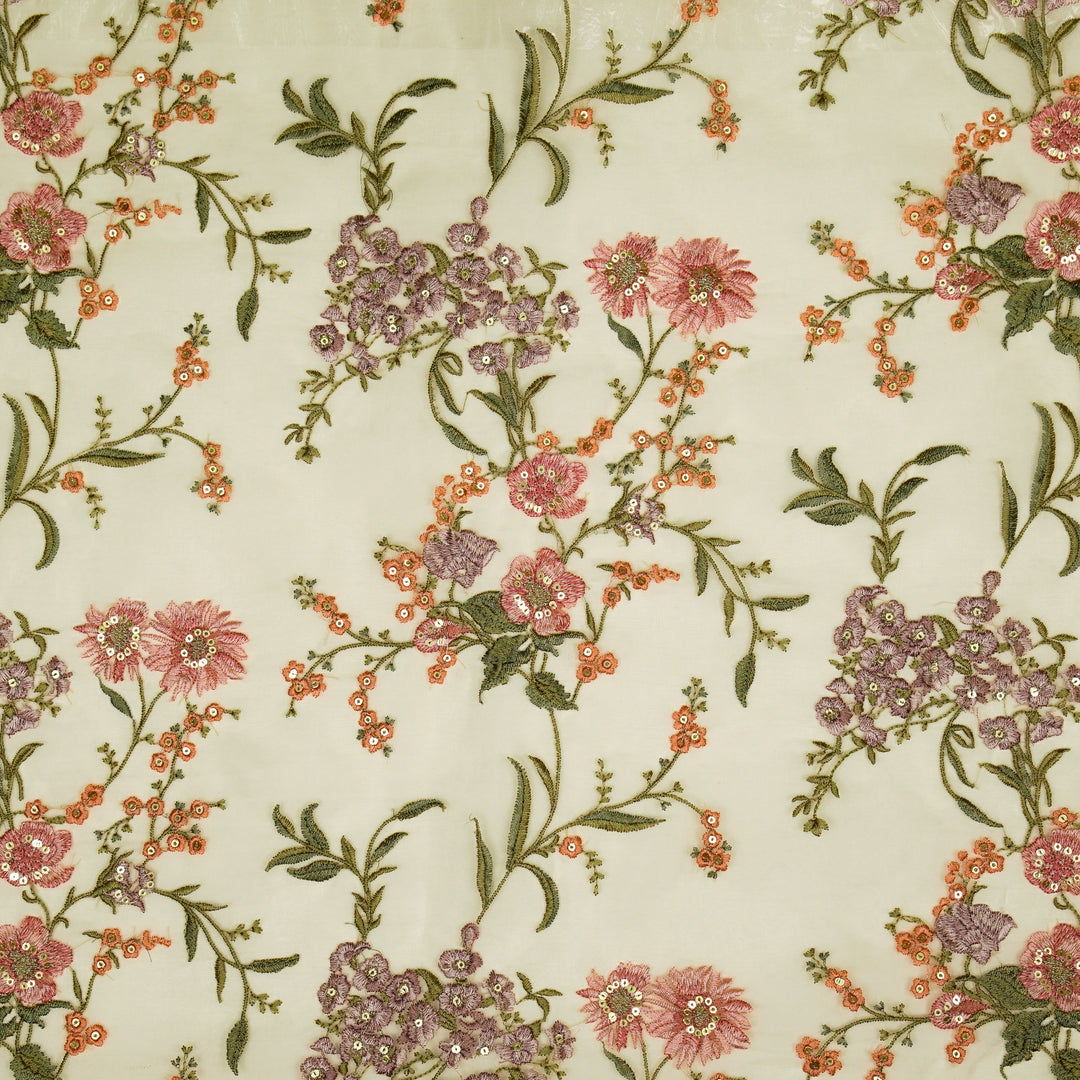 Riyad Jaal on Cream Silk Organza Embroidered Fabric