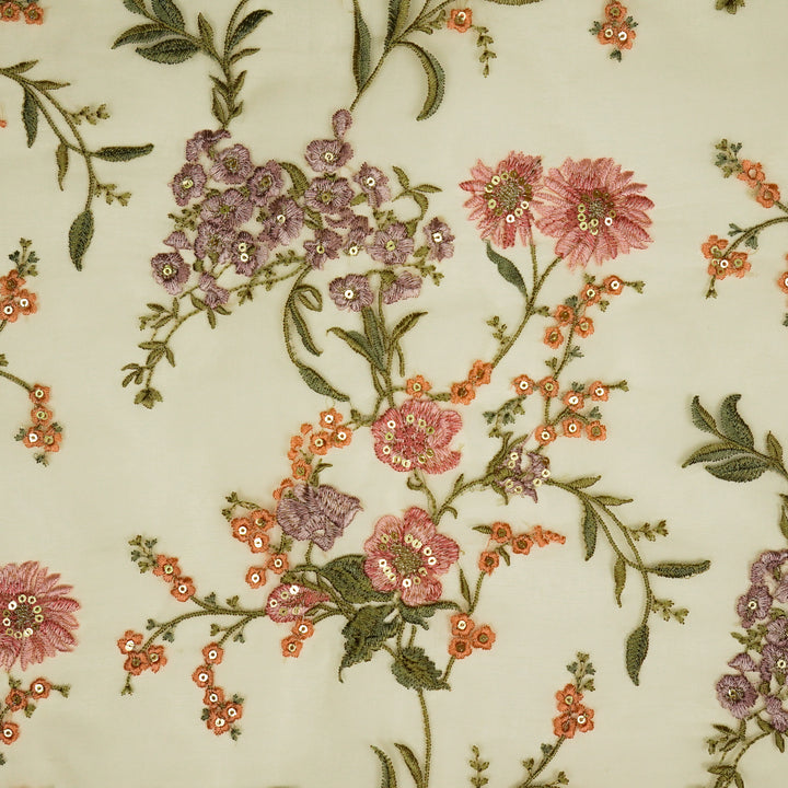 Riyad Jaal on Cream Silk Organza Embroidered Fabric