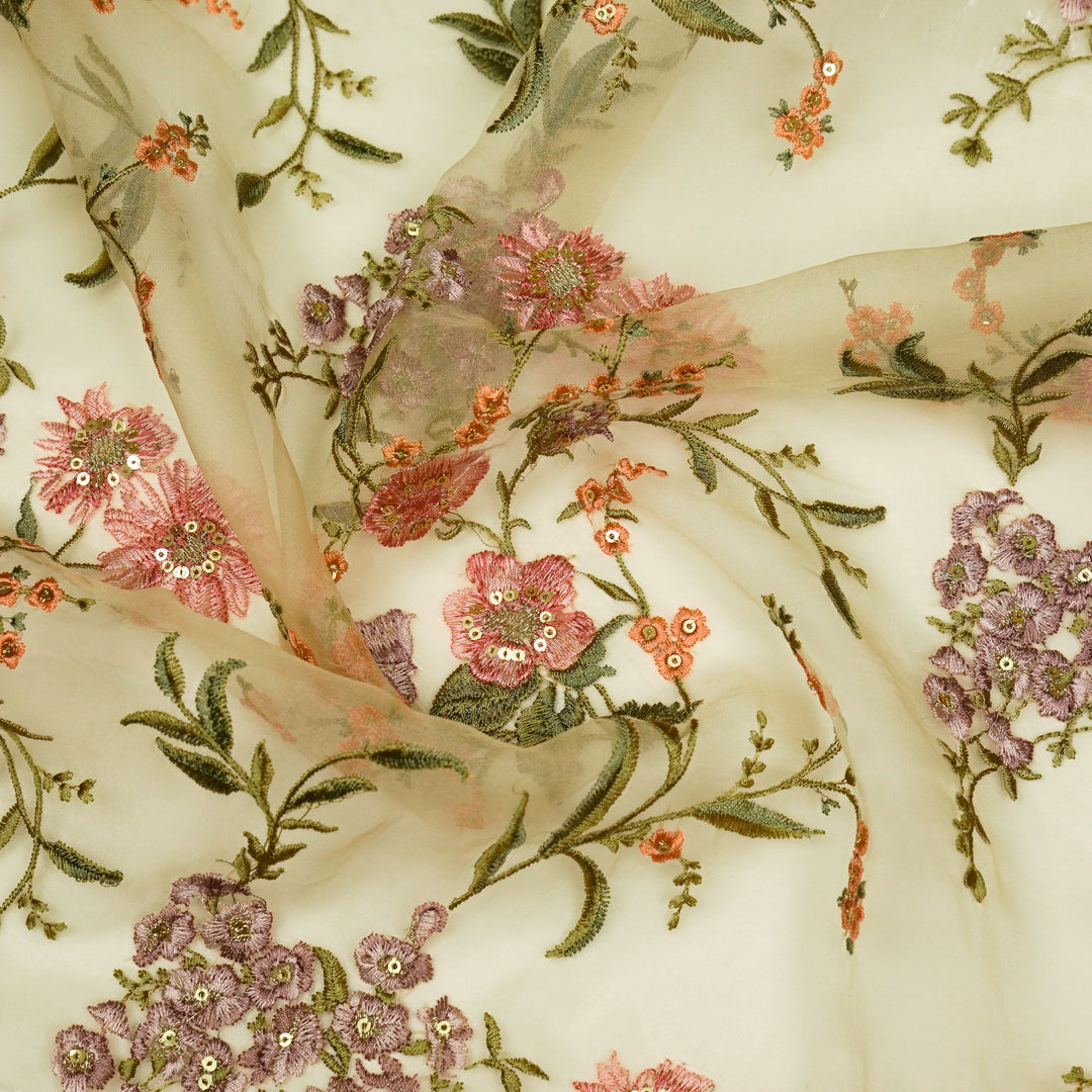 Riyad Jaal on Cream Silk Organza Embroidered Fabric