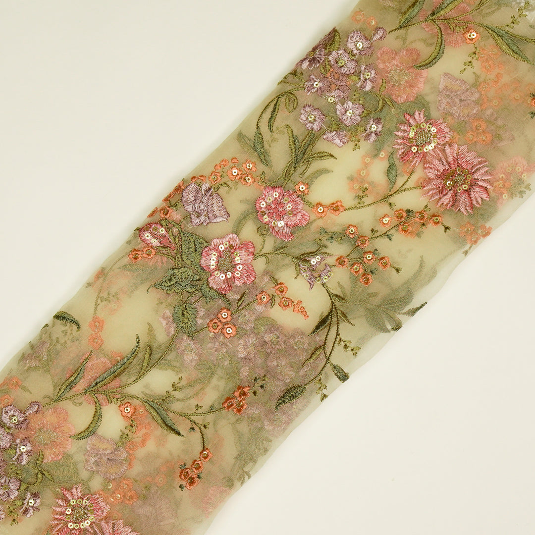 Riyad Jaal on Cream Silk Organza Embroidered Fabric