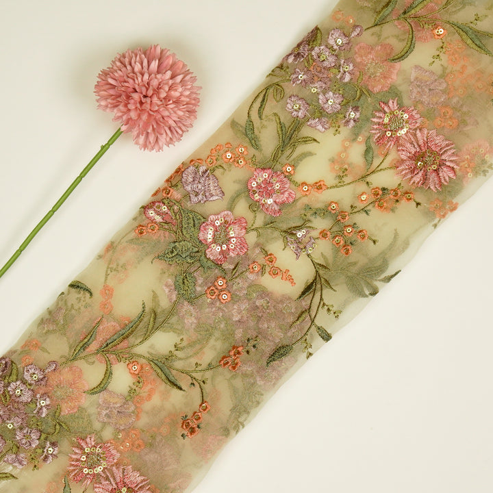Riyad Jaal on Cream Silk Organza Embroidered Fabric