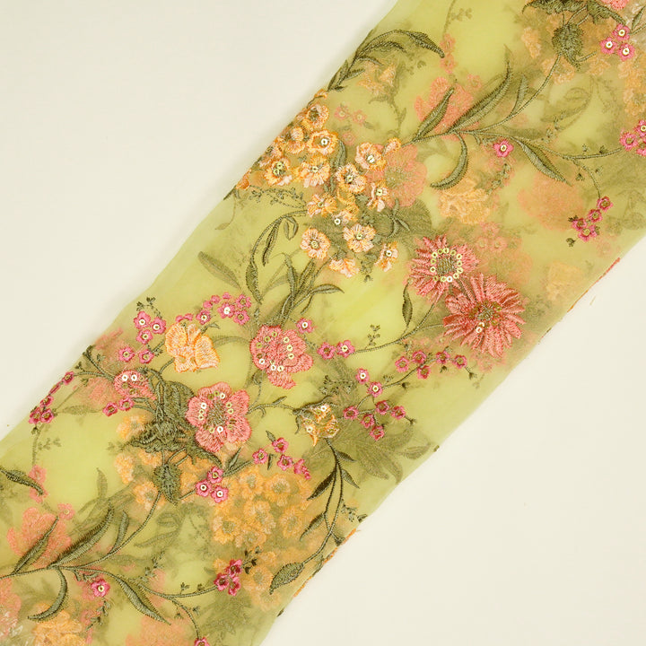 Riyad Jaal on Light Lemon Silk Organza Embroidered Fabric