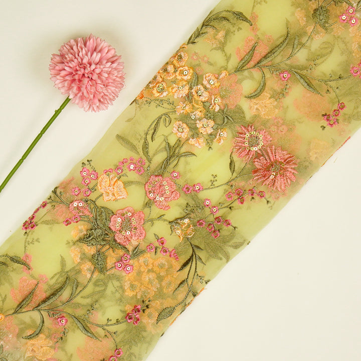 Riyad Jaal on Light Lemon Silk Organza Embroidered Fabric