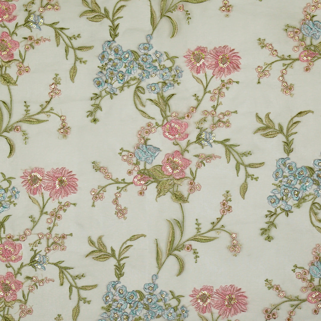 Riyad Jaal on Steel Grey Silk Organza Embroidered Fabric