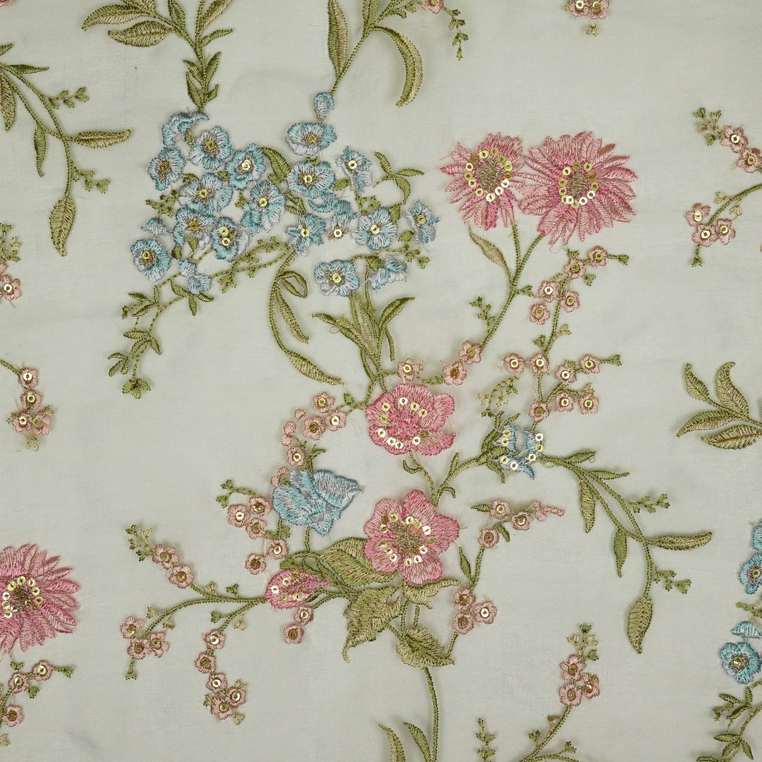 Riyad Jaal on Steel Grey Silk Organza Embroidered Fabric