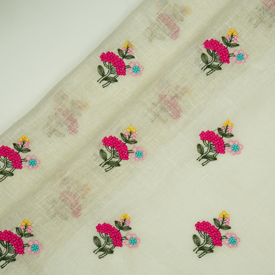 Pearl Buti on Natural/Fuxia Gauged Linen