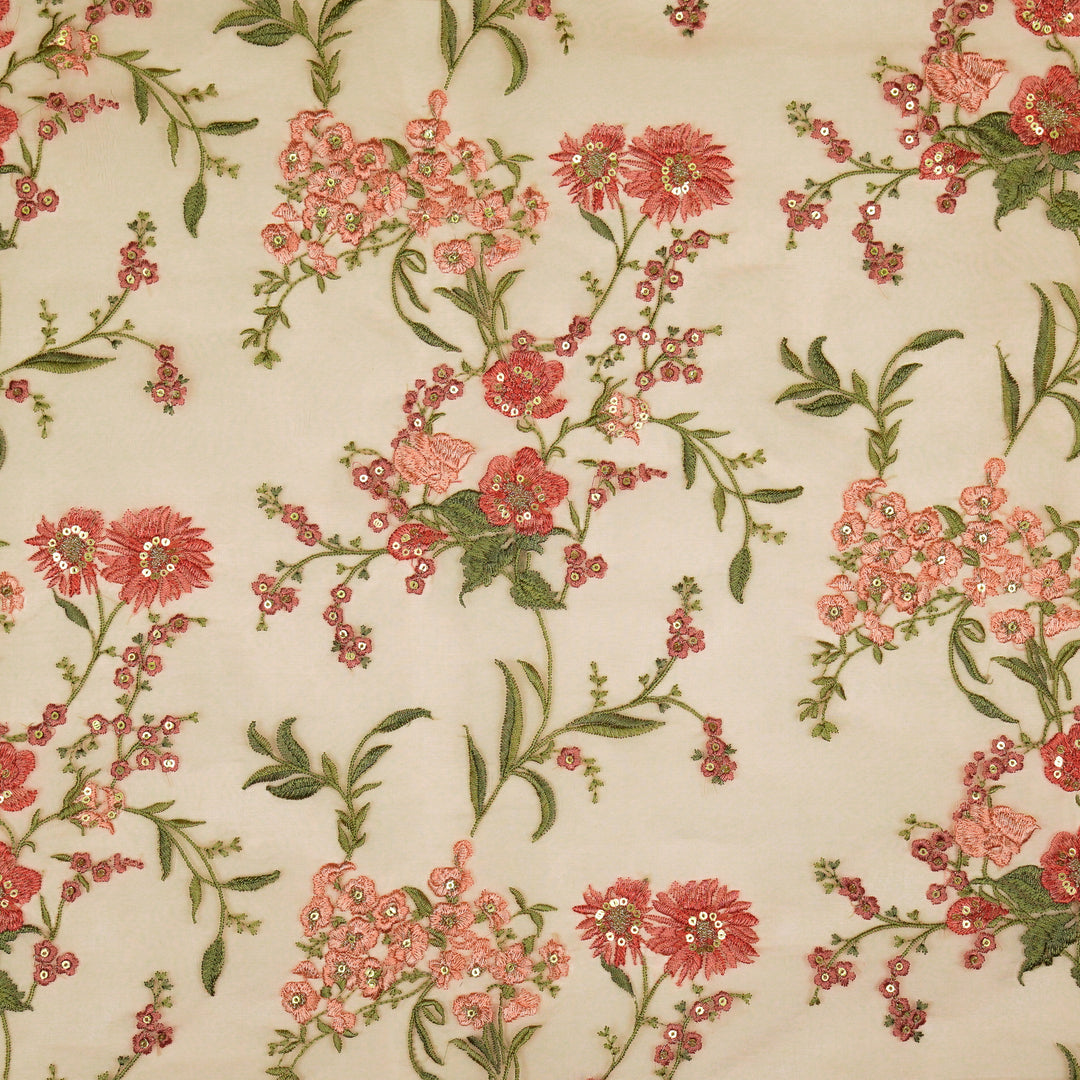 Riyad Jaal on Light Blush Silk Organza Embroidered Fabric
