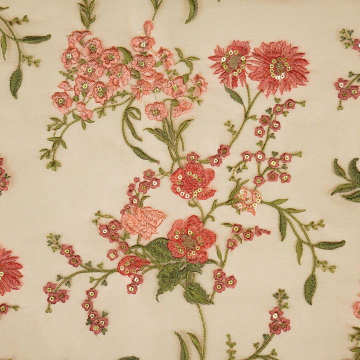 Riyad Jaal on Light Blush Silk Organza Embroidered Fabric
