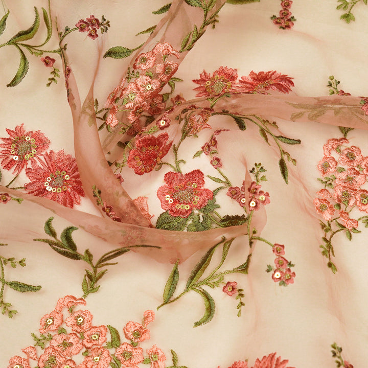 Riyad Jaal on Light Blush Silk Organza Embroidered Fabric