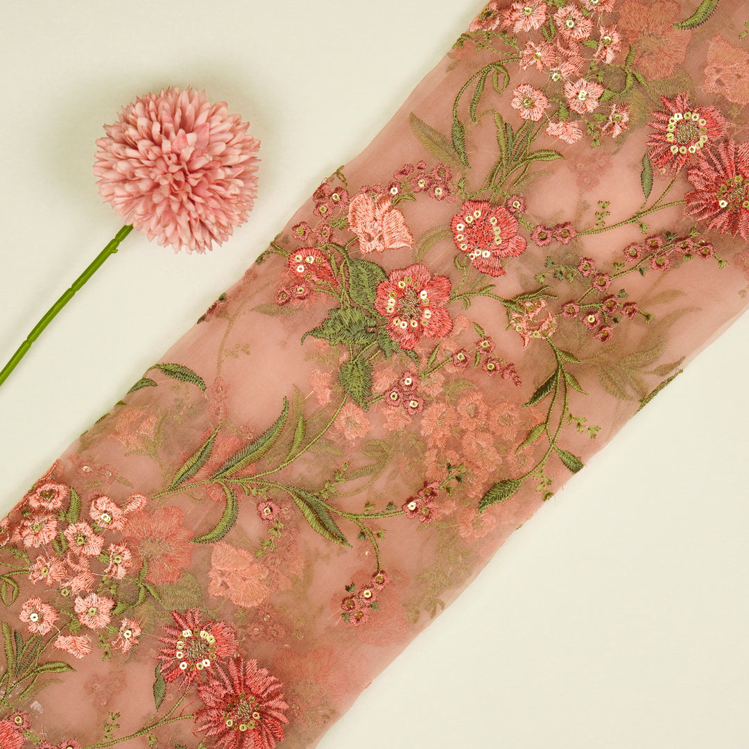 Riyad Jaal on Light Blush Silk Organza Embroidered Fabric
