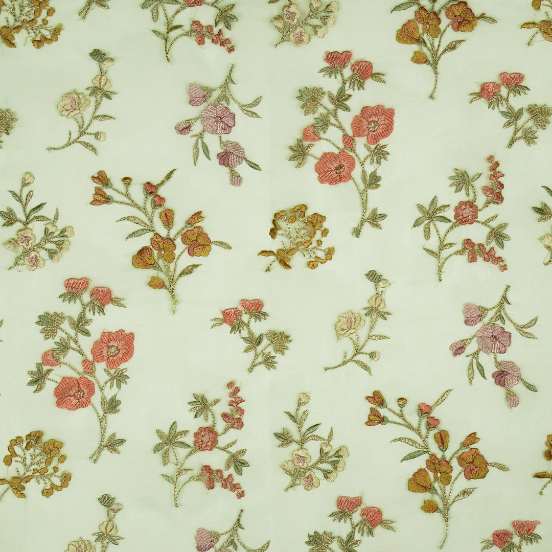 Basira Jaal on Aqua Green Silk Organza Embroidered Fabric