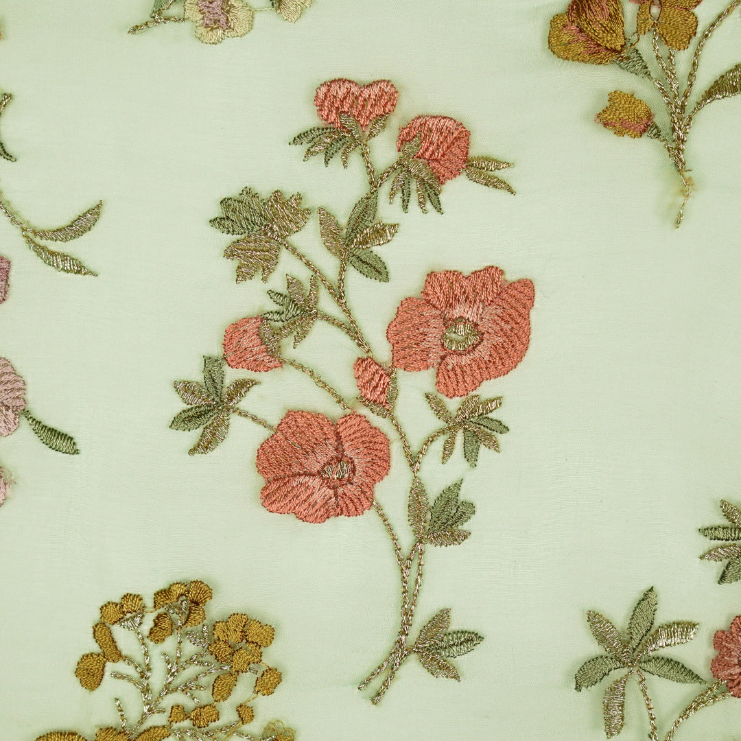 Basira Jaal on Aqua Green Silk Organza Embroidered Fabric