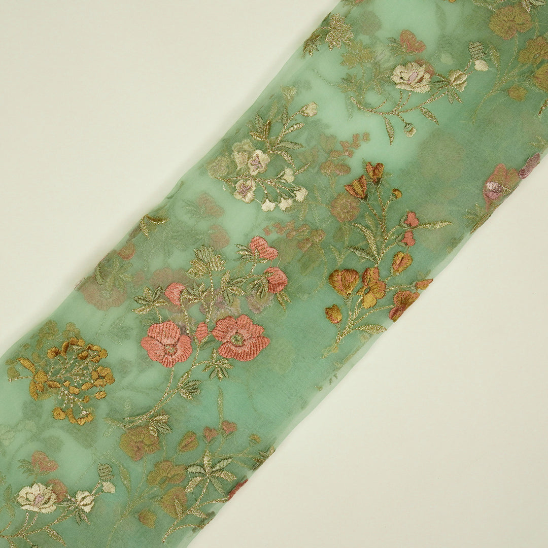 Basira Jaal on Aqua Green Silk Organza Embroidered Fabric