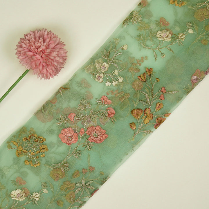 Basira Jaal on Aqua Green Silk Organza Embroidered Fabric