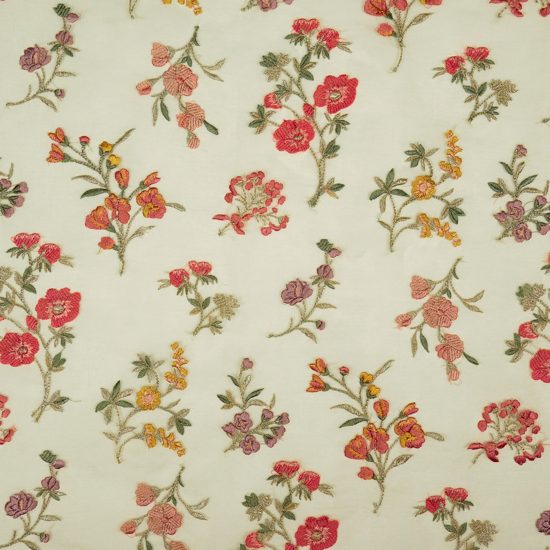 Basira Jaal on Cream Silk Organza Embroidered Fabric