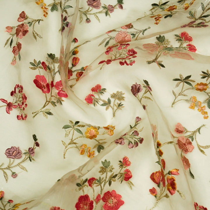 Basira Jaal on Cream Silk Organza Embroidered Fabric