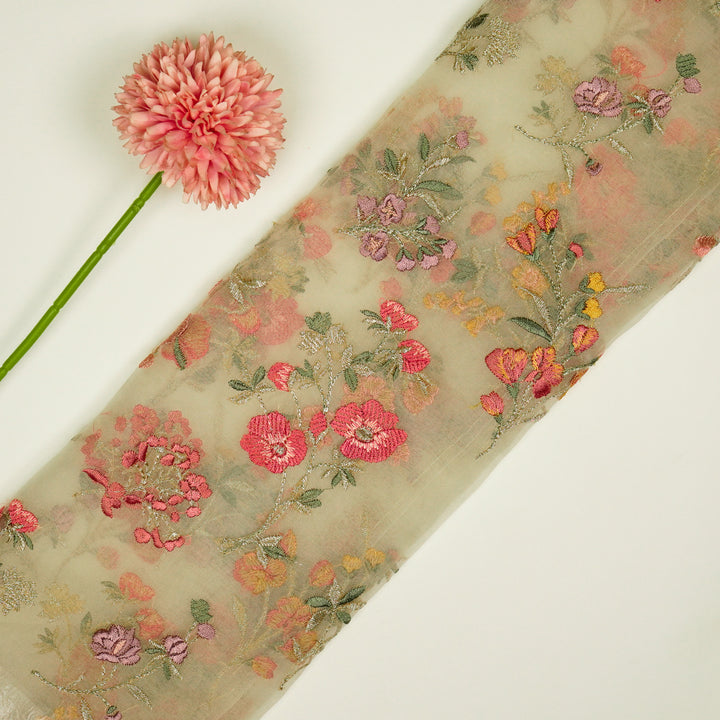 Basira Jaal on Cream Silk Organza Embroidered Fabric