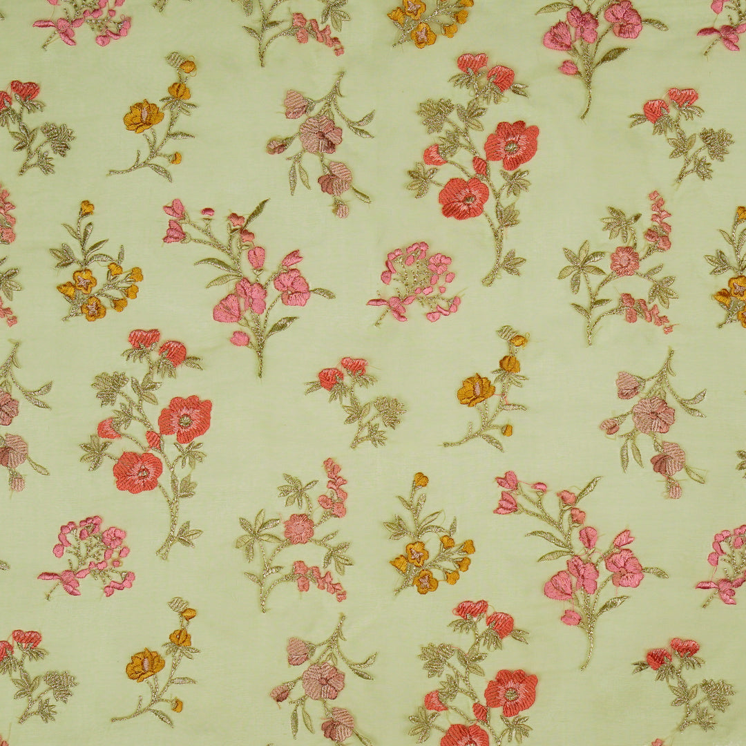 Basira Jaal on Olive Silk Organza Embroidered Fabric