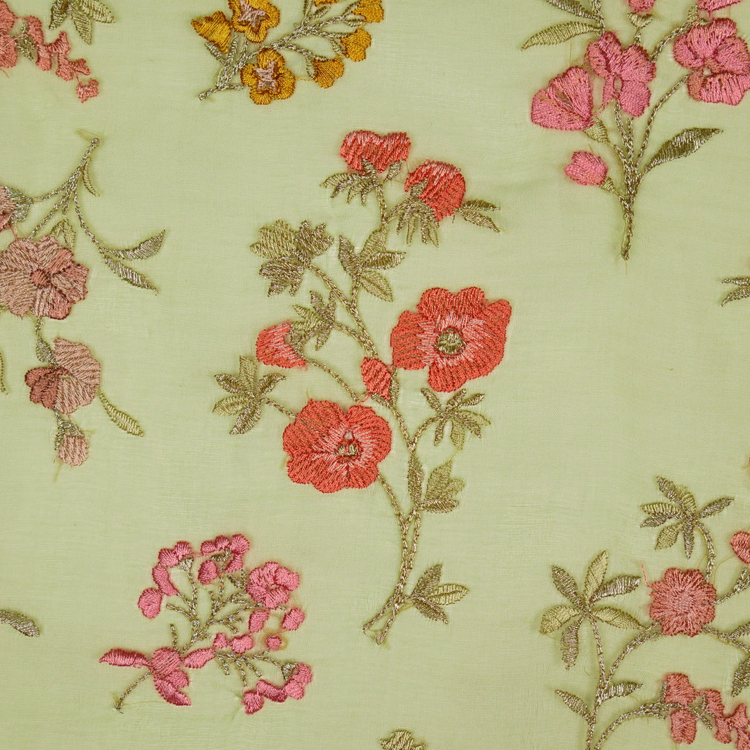 Basira Jaal on Olive Silk Organza Embroidered Fabric