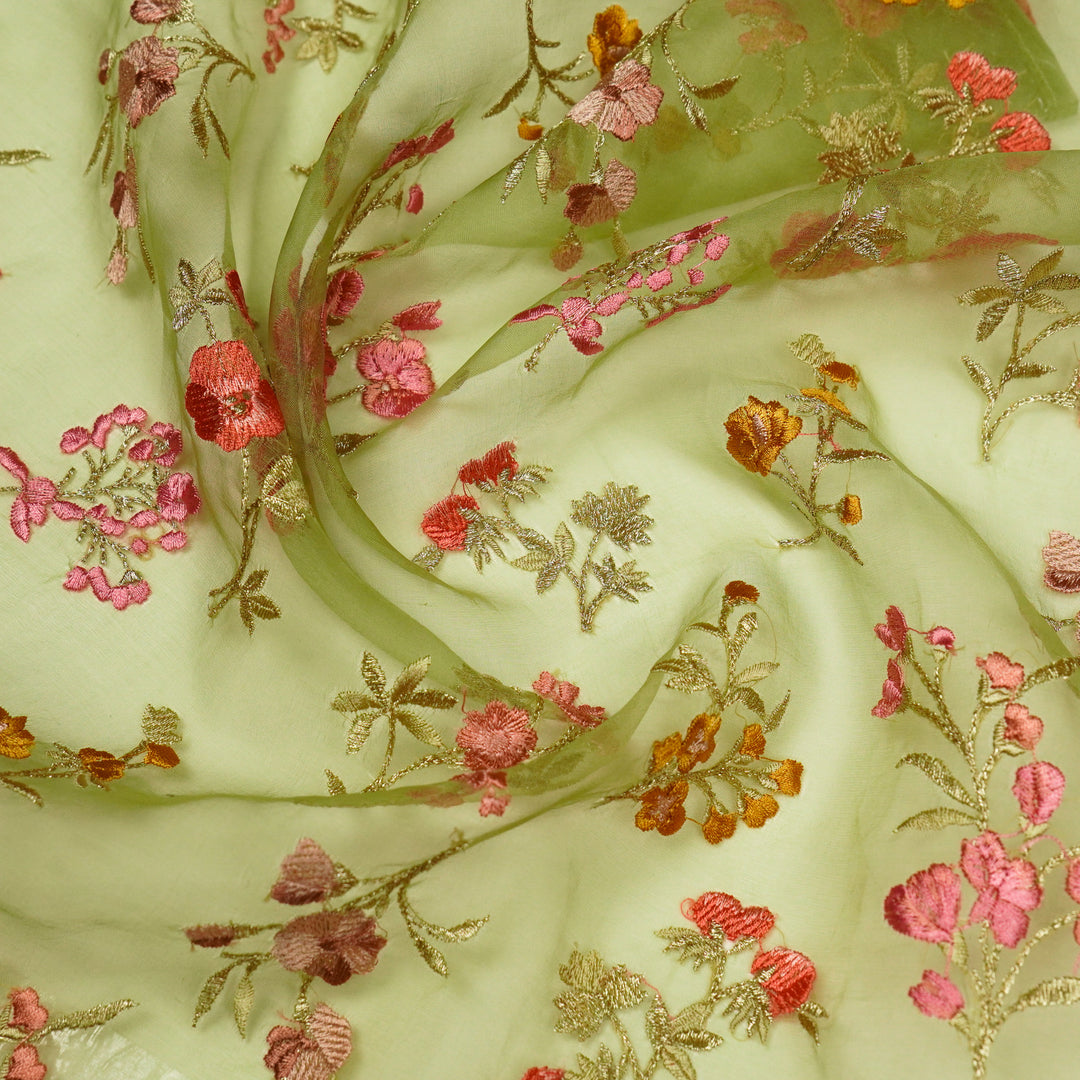 Basira Jaal on Olive Silk Organza Embroidered Fabric