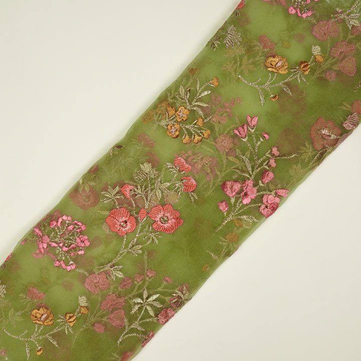 Basira Jaal on Olive Silk Organza Embroidered Fabric